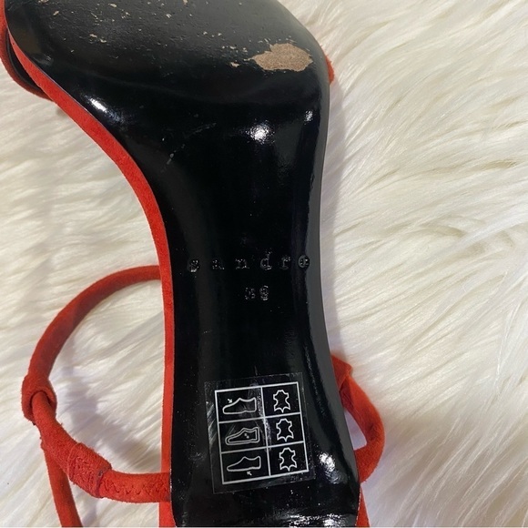 Sandro Amel Suede Mid-Heel Strappy Sandal in‎ Red 39 - Picture 9 of 10